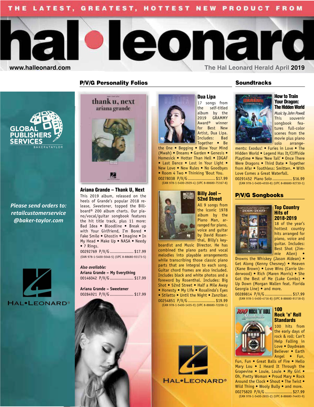 The Hal Leonard Herald April 2019 Please Send Orders To: Retailcustomerservice @Baker-Taylor.Com