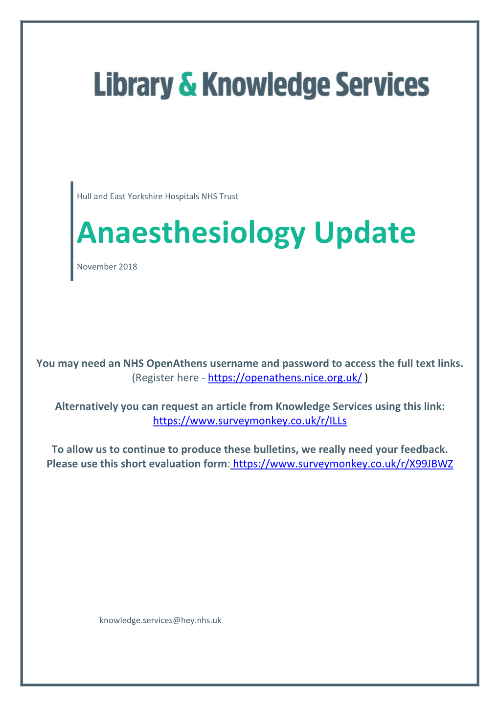 Anaesthesiology Update