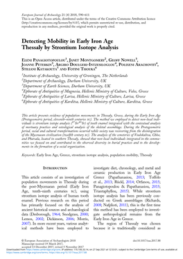 Detecting Mobility in Early Iron Age Thessaly by Strontium Isotope Analysis