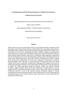 Contemporaneous and Post-Program Impacts of a Public Works Program: Evidence from Côte D'ivoire Marianne Bertrand (University O