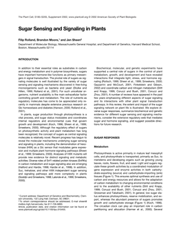 Sugar Sensing and Signaling in Plants