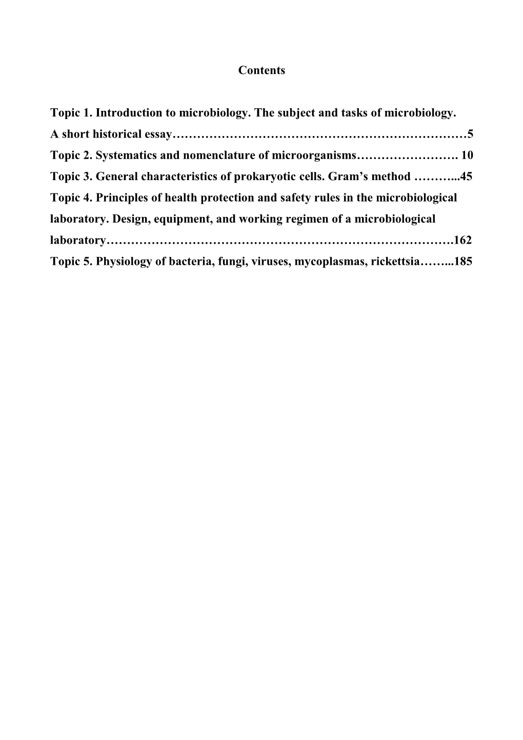 Contents Topic 1. Introduction to Microbiology. the Subject and Tasks