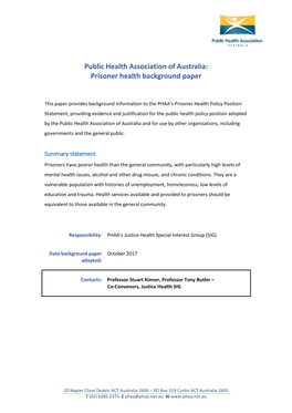 Prisoner Health Background Paper