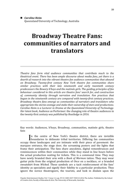 Broadway Theatre Fans: Communities of Narrators and Translators