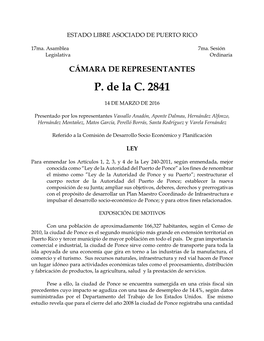CÁMARA DE REPRESENTANTES P. De La C. 2841