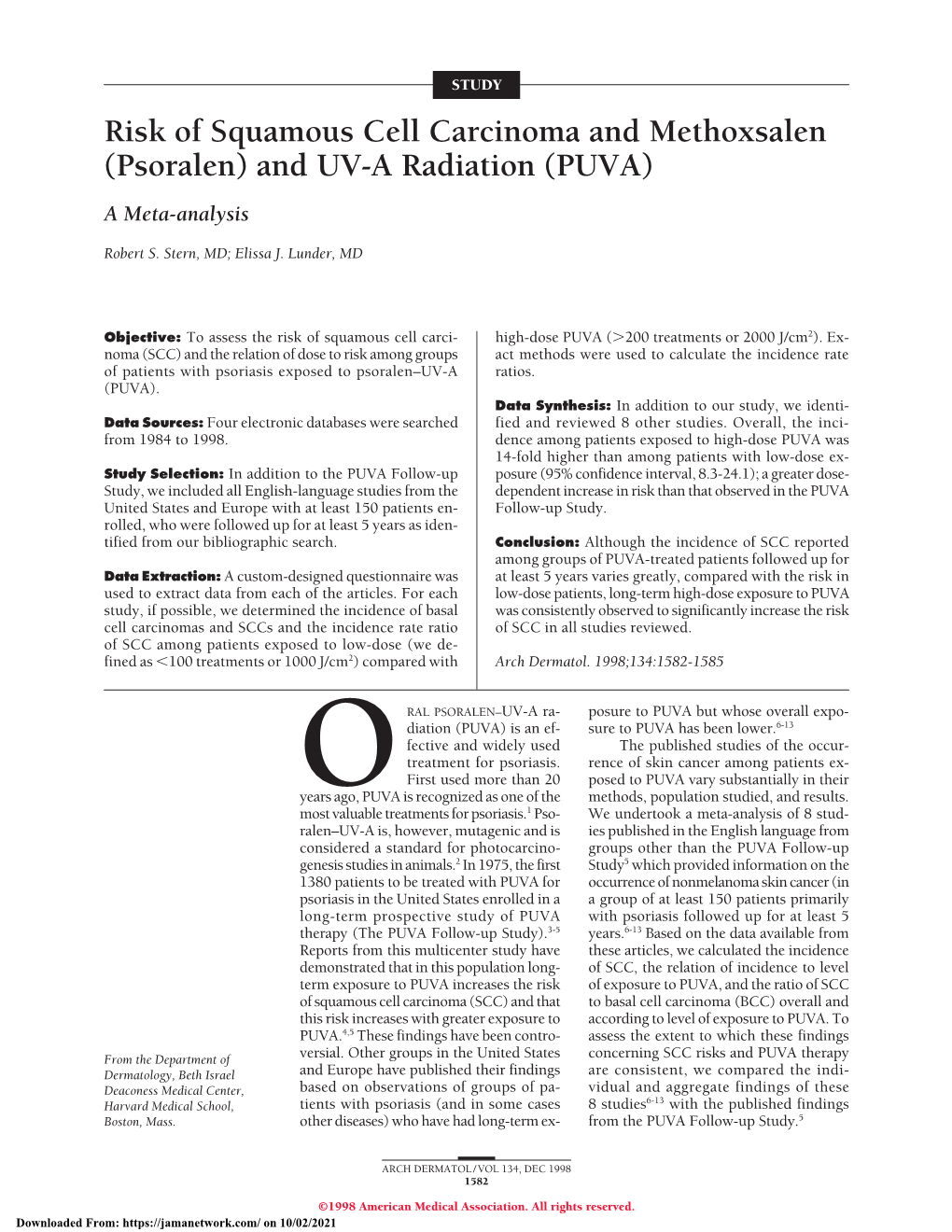 (Psoralen) and UV-A Radiation (PUVA) a Meta-Analysis