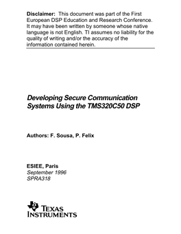 Developing Secure Communication Systems Using the TMS320C50 DSP