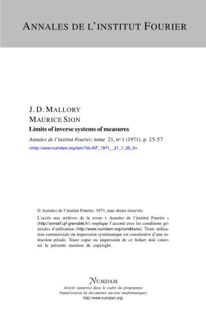 Limits of Inverse Systems of Measures Annales De L’Institut Fourier, Tome 21, No 1 (1971), P