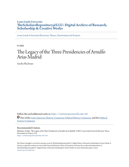 The Legacy of the Three Presidencies of Arnulfo Arias Madrid Sandra Blackman