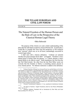 The Natural Freedom of the Human Person and the Rule of Law in the Perspective of the Classical Roman Legal Theory