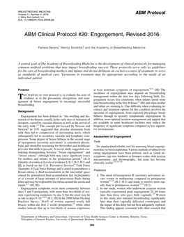 ABM Clinical Protocol #20: Engorgement, Revised 2016