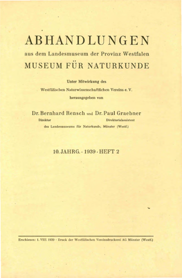 ABHANDLUNGEN Aus Dem Landesmuseum Der Provinz Westfalen MUSEUM FUR NATURKUNDE