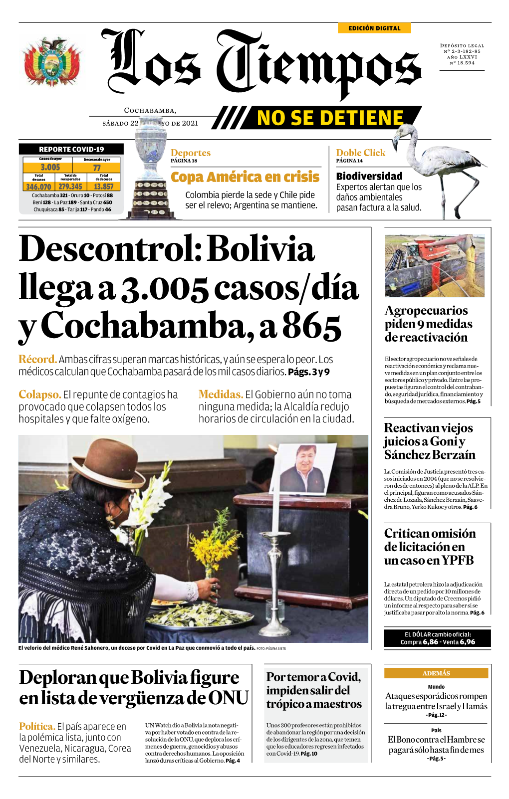 Bolivia Llega a 3.005 Casos/Día Y Cochabamba, A