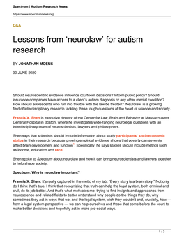 Lessons from 'Neurolaw' for Autism Research