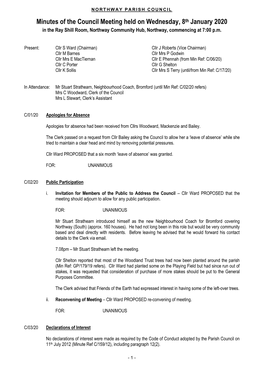 Minutes of a Council Meeting Held on Wednesday, 20Th July 2005, at the Ray Shill Building, Northway, Commencing at 7