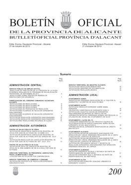 Boletín Oficial De La Provincia De Alicante Butlletí Oficial Província D'alacant