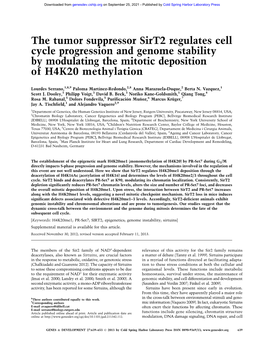 The Tumor Suppressor Sirt2 Regulates Cell Cycle Progression and Genome Stability by Modulating the Mitotic Deposition of H4K20 Methylation