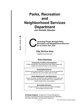 Parks, Recreation and Neighborhood Services Department Jon Cicirelli, Director