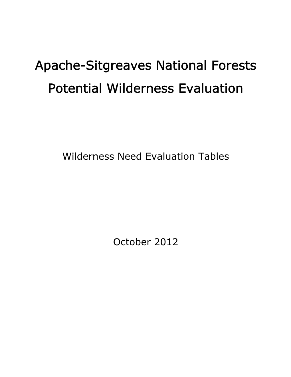 Apache-Sitgreaves National Forests Potential Wilderness Evaluation