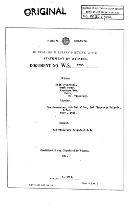 Original Bureauofmilitaryhistory1913-21 Bubostairemileata1913-21 No. W.S. 1702 Roinn Cosanta. Bureau of Military History, 1913-2