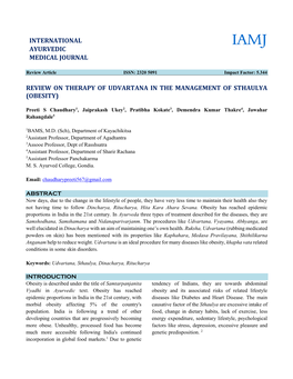 Review on Therapy of Udvartana in the Management of Sthaulya (Obesity)