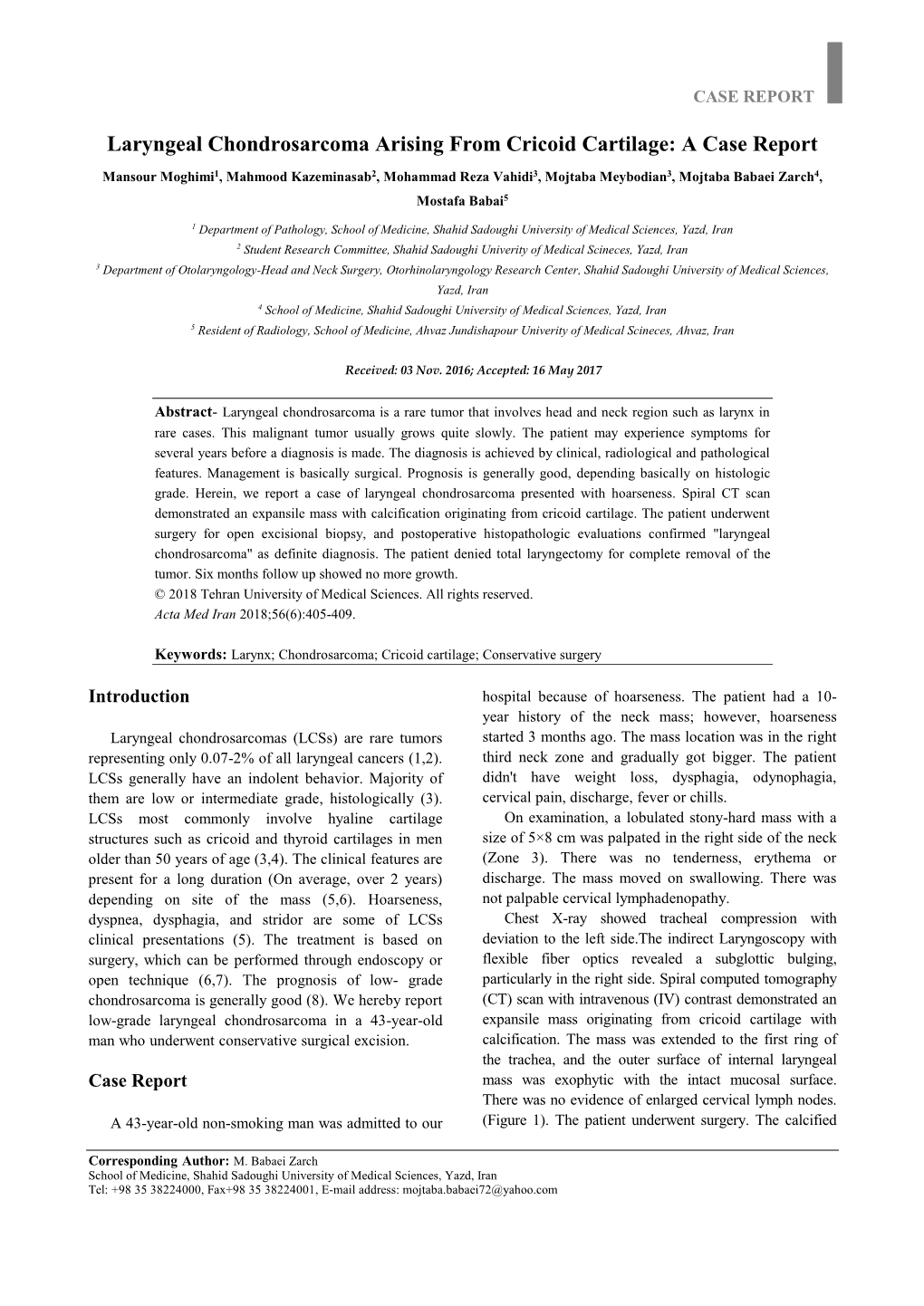 Laryngeal Chondrosarcoma Arising from Cricoid Cartilage: a Case Report