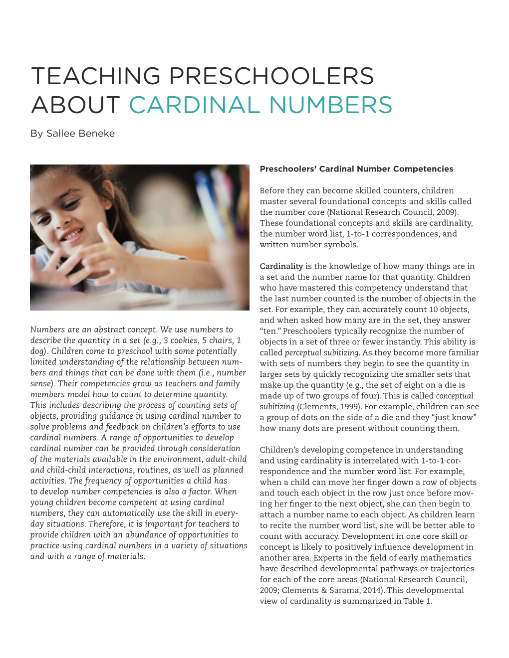 TEACHING PRESCHOOLERS ABOUT CARDINAL NUMBERS by Sallee Beneke