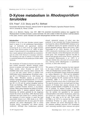 D-Xylose Metabolism in Rhodospofidium Tofu/Aides S.N
