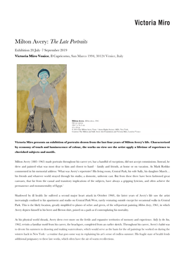 Milton Avery: the Late Portraits