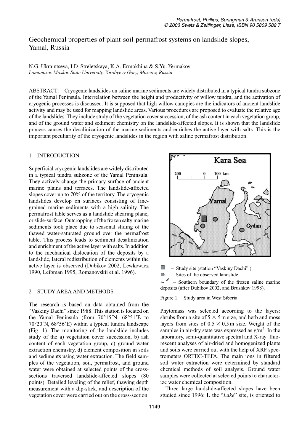 Geochemical Properties of Plant-Soil-Permafrost Systems on Landslide Slopes, Yamal, Russia