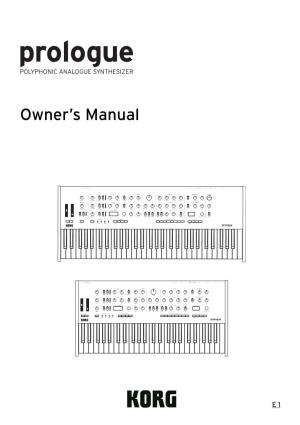 Prologue Owner's Manual