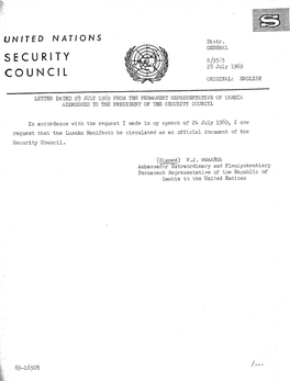 English Letter Dated 29 July 1969 from the Permanent