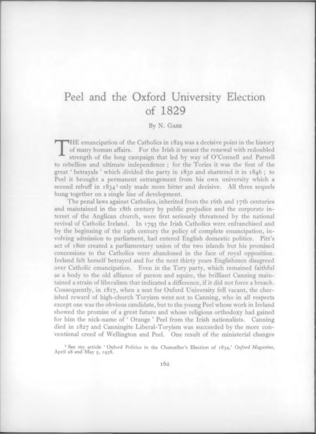 Peel and the Oxford University Election of 1829 by N