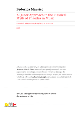 Federica Marsico a Queer Approach to the Classical Myth of Phaedra in Music