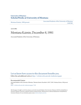 Montana Kaimin, December 8, 1981 Associated Students of the University of Montana