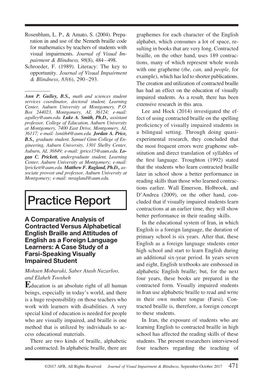 Practice Report Cluded That If Visually Impaired Students Learn Contractions at an Earlier Time, They Will Show Better Performance in Their Reading Skills