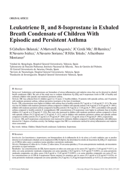 Leukotriene B and 8-Isoprostane in Exhaled Breath Condensate