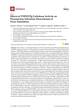 Effects of TDP2/Vpg Unlinkase Activity on Picornavirus Infections