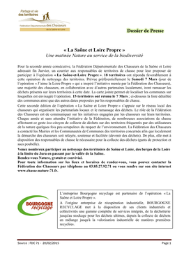 Dossier De Presse De L'opération Saône-Et-Loire Propre 2015