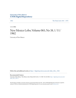 New Mexico Lobo, Volume 065, No 38, 1/11/1962." 65, 38 (1962)