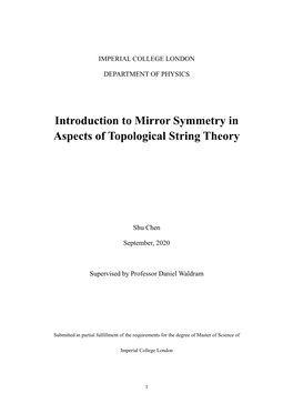 Introduction to Mirror Symmetry in Aspects of Topological String Theory