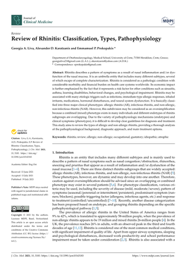 Review of Rhinitis: Classiﬁcation, Types, Pathophysiology