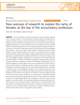 New Avenues of Research to Explain the Rarity of Females at the Top of the Accountancy Profession
