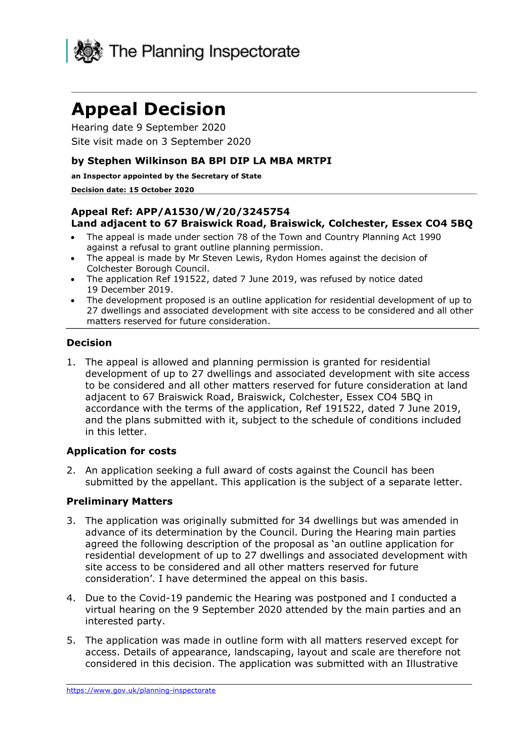 Appeal Decision Hearing Date 9 September 2020 Site Visit Made on 3 September 2020