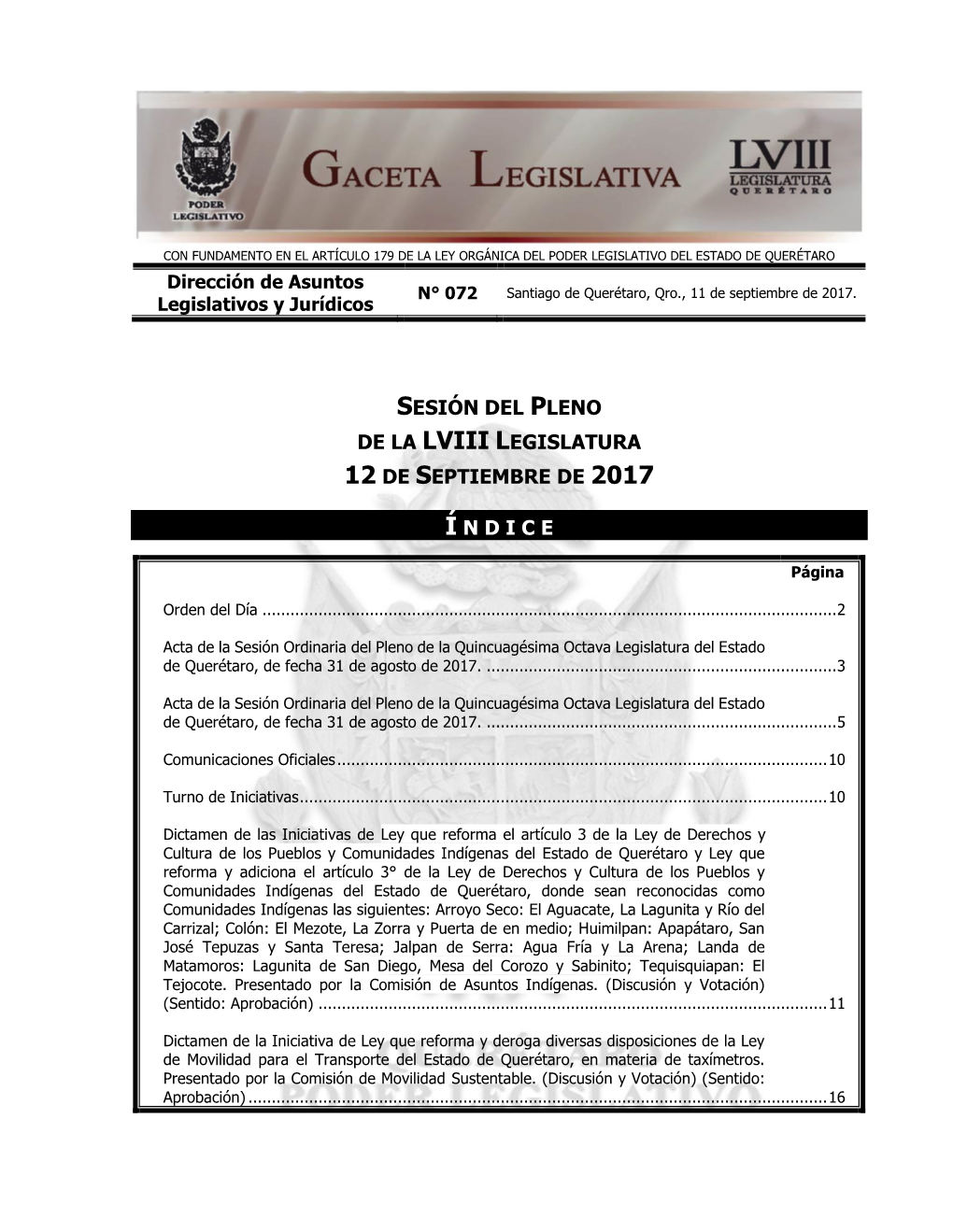 Sesión Del Pleno De La Lviii Legislatura 12 De Septiembre De 2017