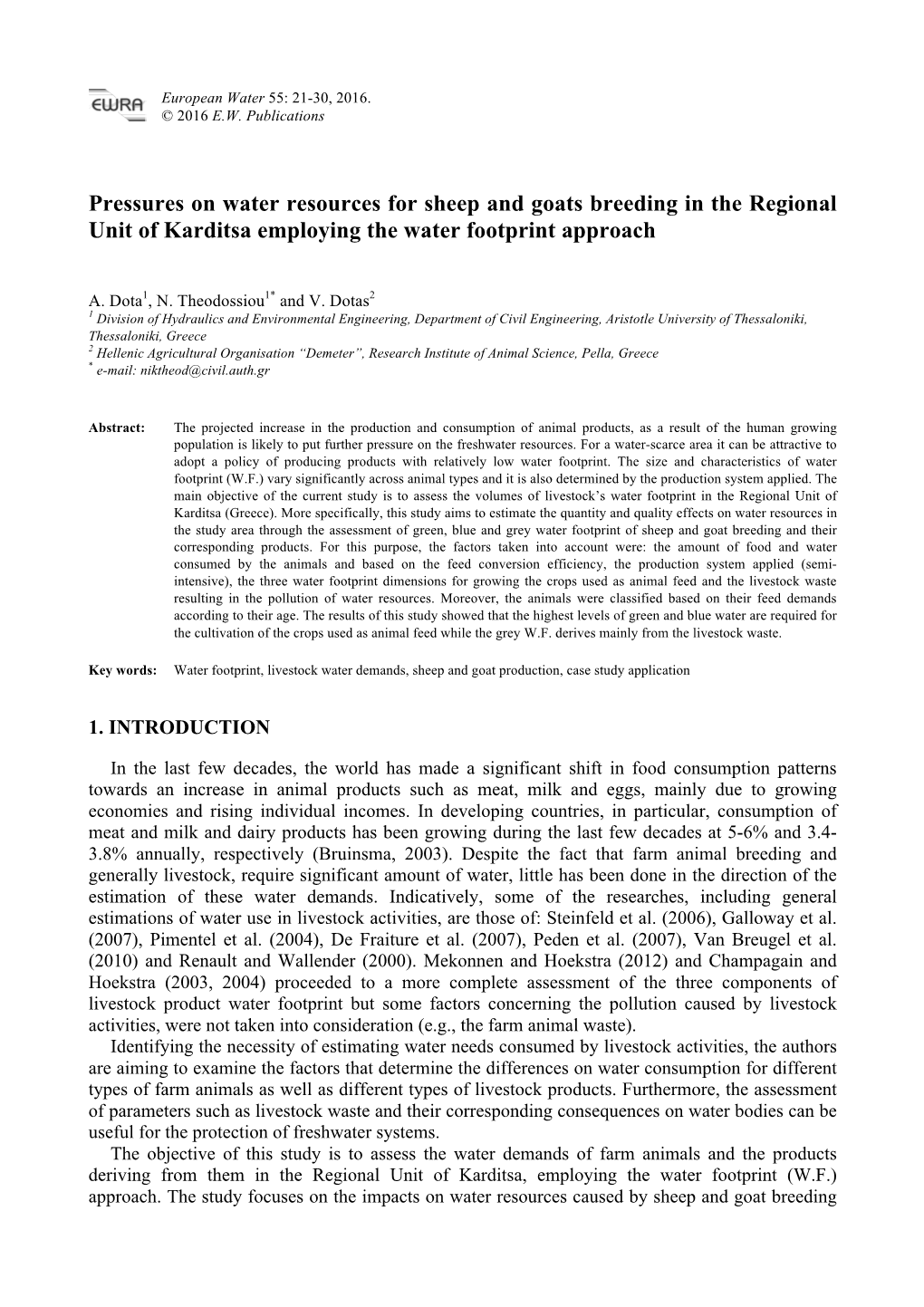 Pressures on Water Resources for Sheep and Goats Breeding in the Regional Unit of Karditsa Employing the Water Footprint Approach