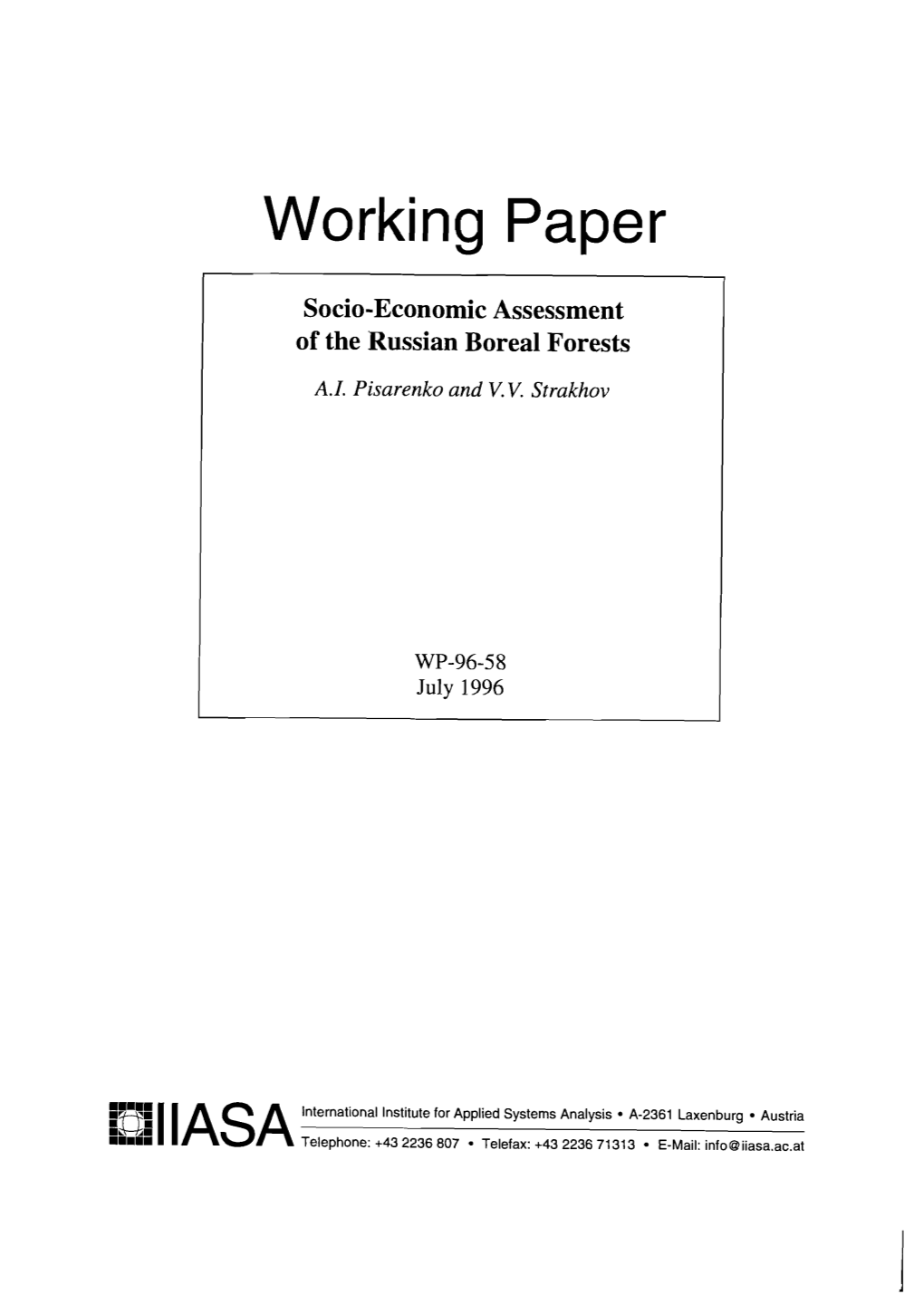 Socio-Economic Assessment of the Russian Boreal Forests