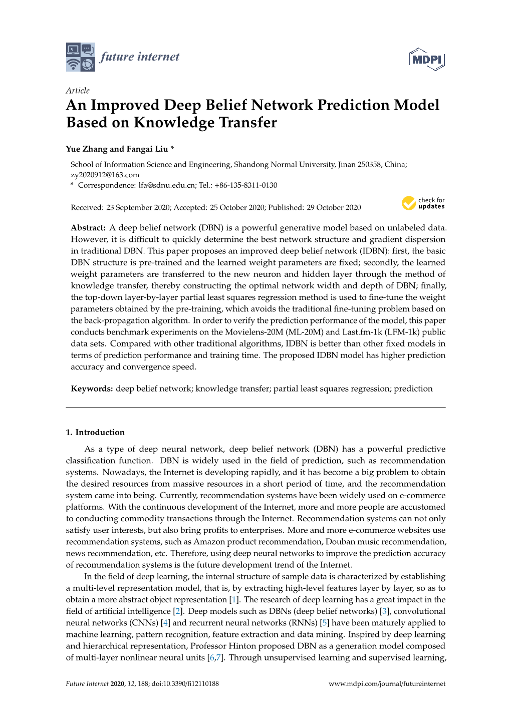 An Improved Deep Belief Network Prediction Model Based on Knowledge Transfer