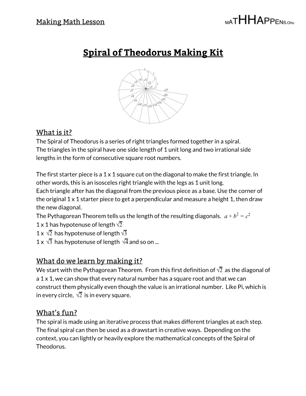 Spiral of Theodorus Making Kit