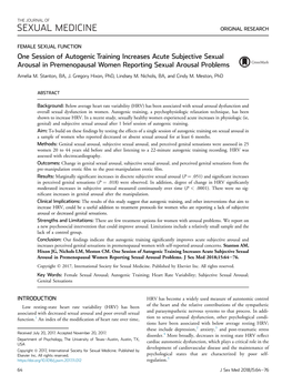 One Session of Autogenic Training Increases Acute Subjective Sexual Arousal in Premenopausal Women Reporting Sexual Arousal Problems